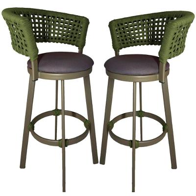 2 Banquetas Somália Em Alumínio E Corda Náutica Jardim Verde Musgo