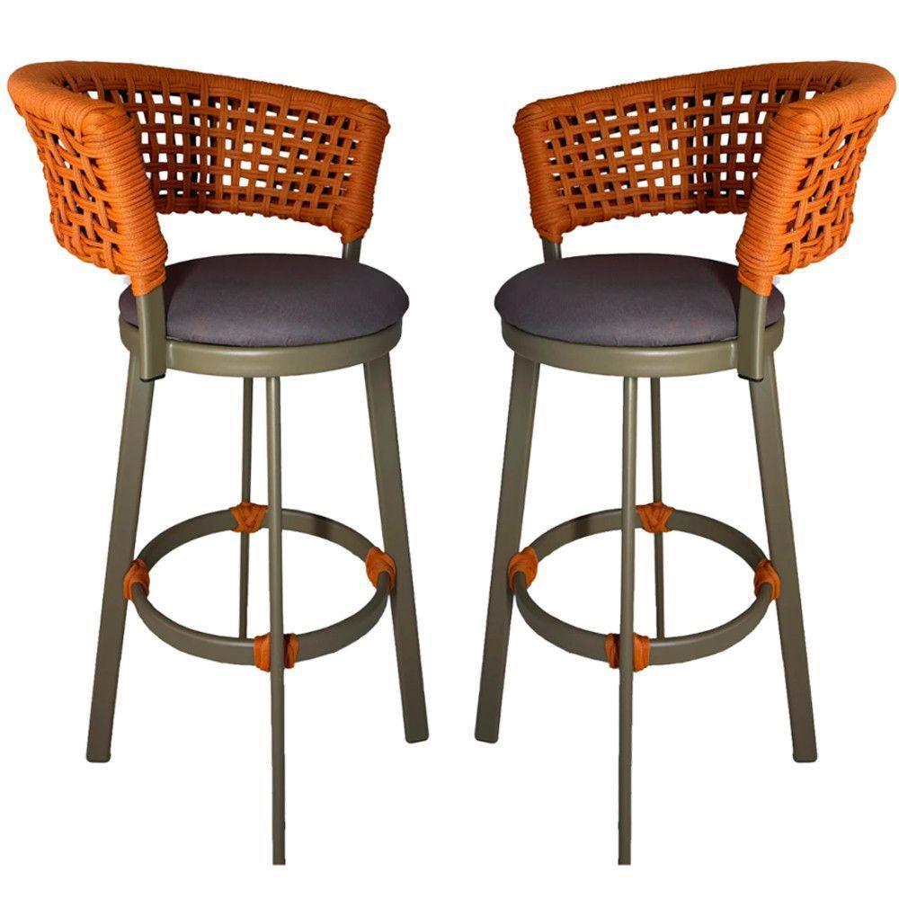 2 Banquetas Somália Em Alumínio E Corda Náutica Jardim Terra Cota - 1