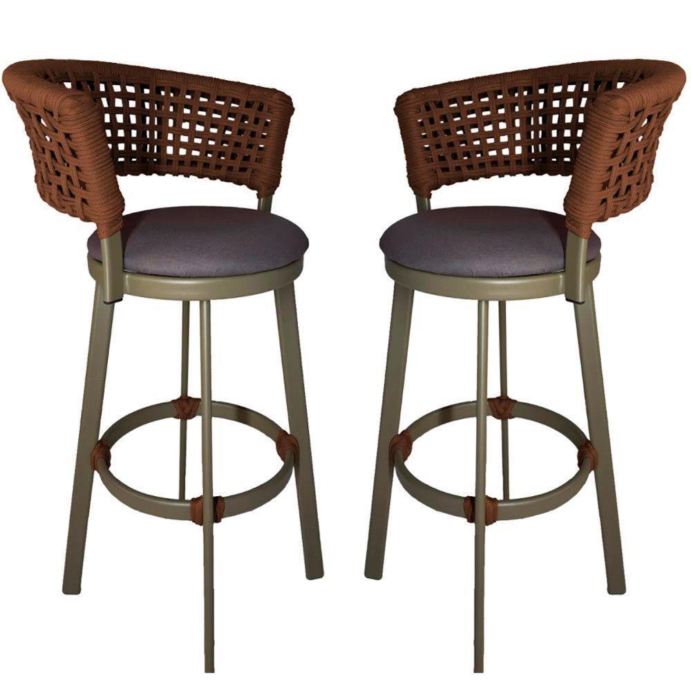 2 Banquetas Somália Em Alumínio E Corda Náutica Jardim Marrom - 1