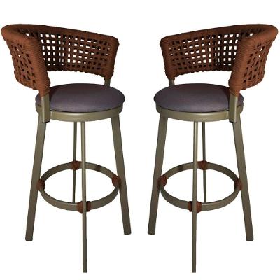 2 Banquetas Somália Em Alumínio E Corda Náutica Jardim Marrom