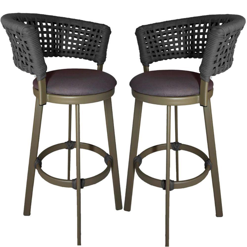 2 Banquetas Somália Em Alumínio E Corda Náutica Jardim Prata - 1