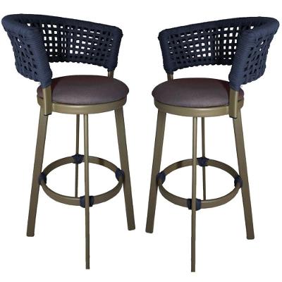 2 Banquetas Somália Em Alumínio E Corda Náutica Jardim Azul Marinho