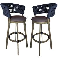 2 Banquetas Somália Em Alumínio E Corda Náutica Jardim Azul Marinho - 1