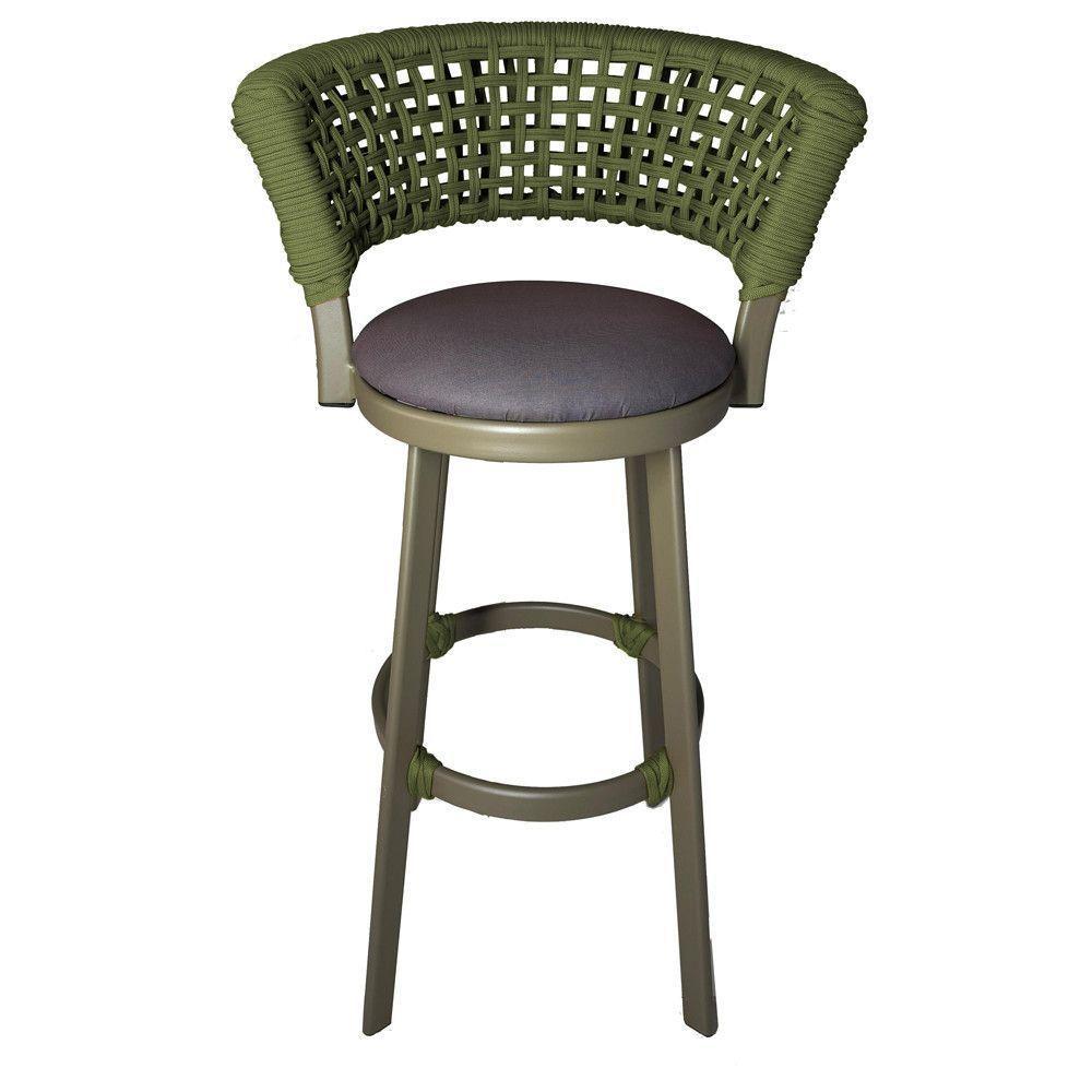 6 Banqueta Somália Em Alumínio E Corda Náutica Jardim Verde Musgo - 2