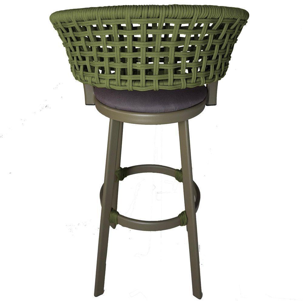 6 Banqueta Somália Em Alumínio E Corda Náutica Jardim Verde Musgo - 3