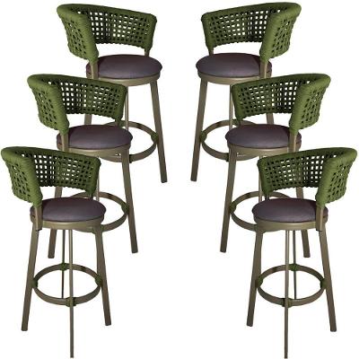 6 Banqueta Somália Em Alumínio E Corda Náutica Jardim Verde Musgo