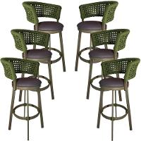 6 Banqueta Somália Em Alumínio E Corda Náutica Jardim Verde Musgo - 1