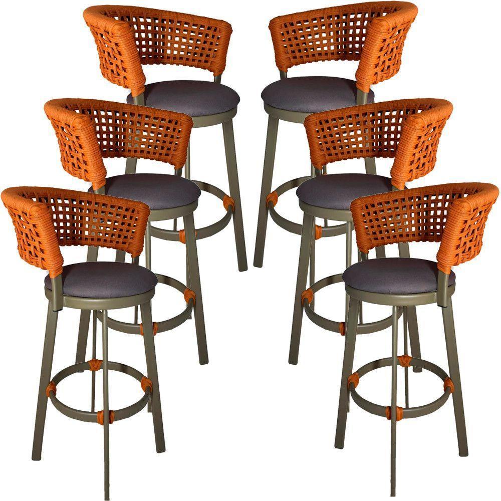 6 Banqueta Somália Em Alumínio E Corda Náutica Jardim Terra Cota - 1