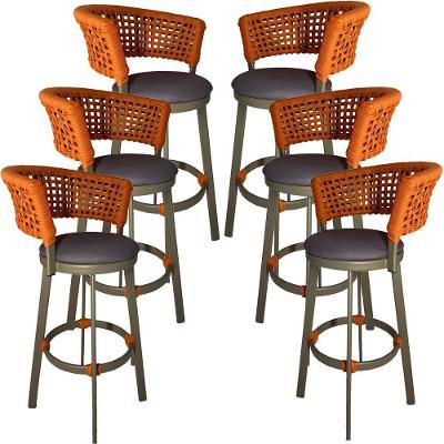 6 Banqueta Somália Em Alumínio E Corda Náutica Jardim Terra Cota