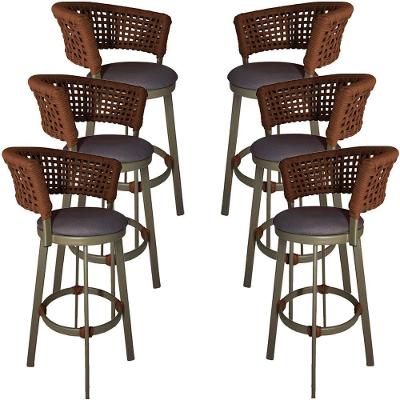 6 Banqueta Somália Em Alumínio E Corda Náutica Jardim Marrom