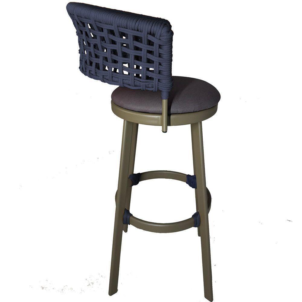 6 Banqueta Somália Em Alumínio E Corda Náutica Jardim Azul Marinho - 4