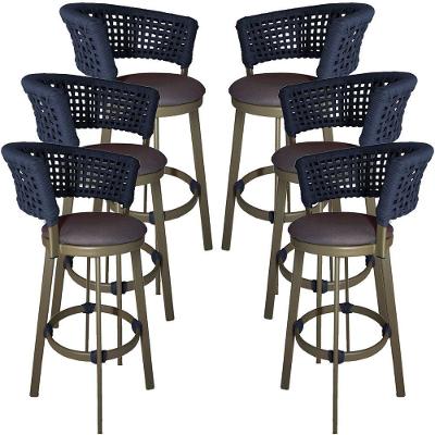 6 Banqueta Somália Em Alumínio E Corda Náutica Jardim Azul Marinho