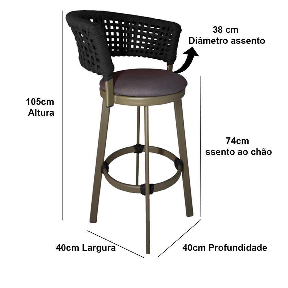 6 Banqueta Somália Em Alumínio E Corda Náutica Jardim Preto - 5