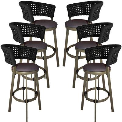 6 Banqueta Somália Em Alumínio E Corda Náutica Jardim Preto