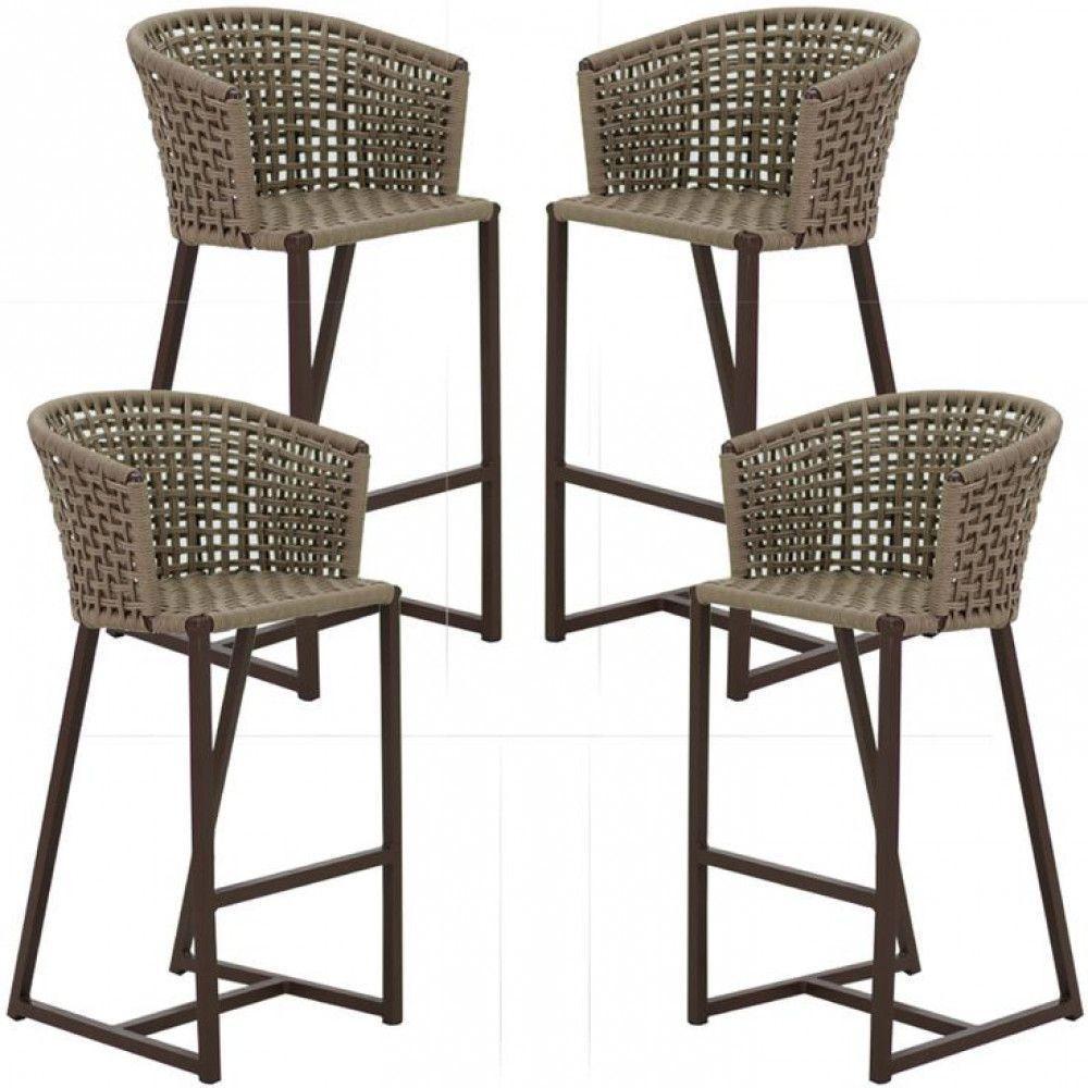 4 Banquetas Bali Em Alumínio E Corda Náutica Trama Original Preto - 1