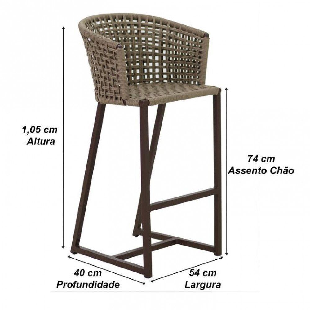 4 Banquetas Bali Em Alumínio E Corda Náutica Trama Original Preto - 2