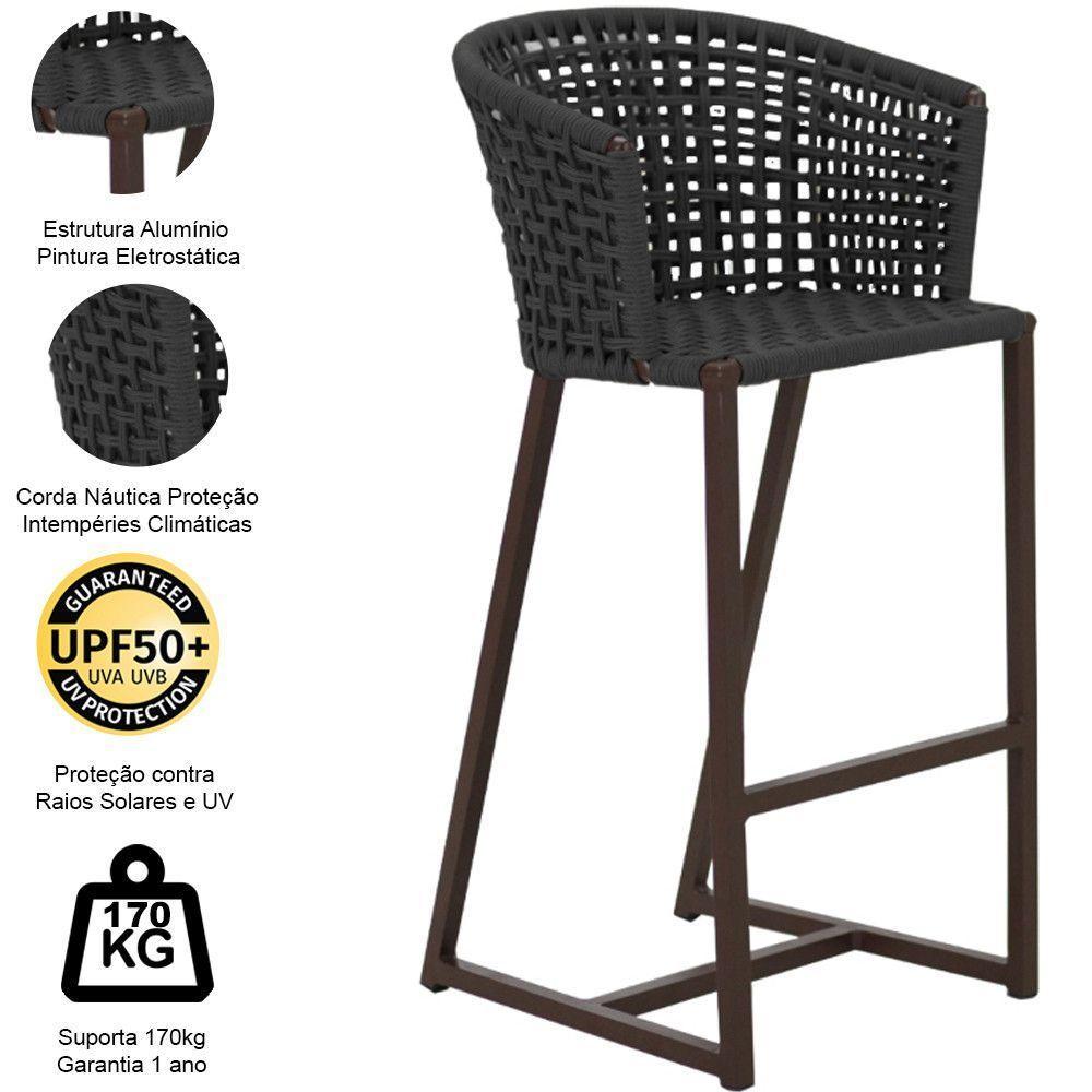 4 Banquetas Bali Em Alumínio E Corda Náutica Trama Original Preto - 6