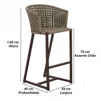 4 Banquetas Bali Em Alumínio E Corda Náutica Trama Original Preto - 2