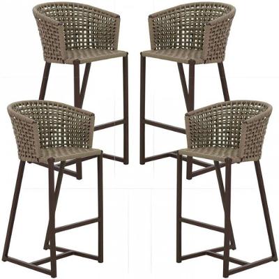 4 Banquetas Bali Em Alumínio E Corda Náutica Trama Original Azul