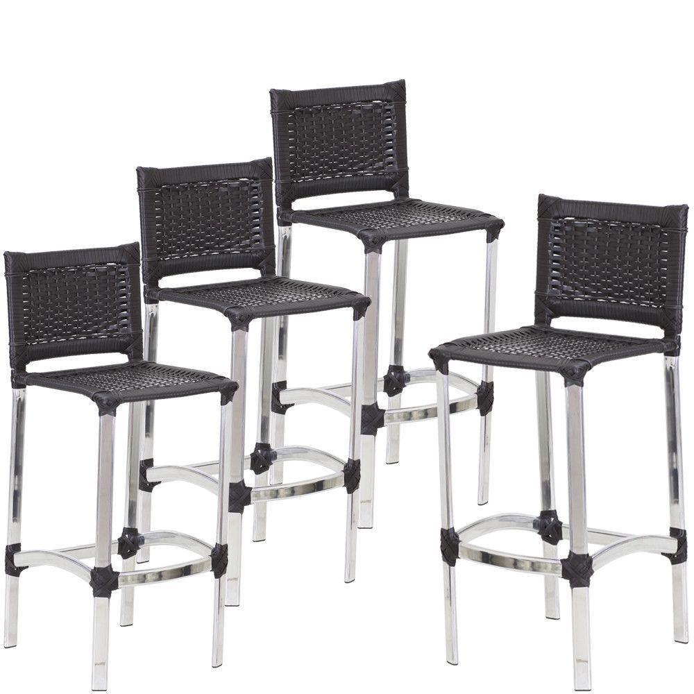 4 Banquetas Altas Madri Em Cozinha Alumínio área Edícula Preto - 1