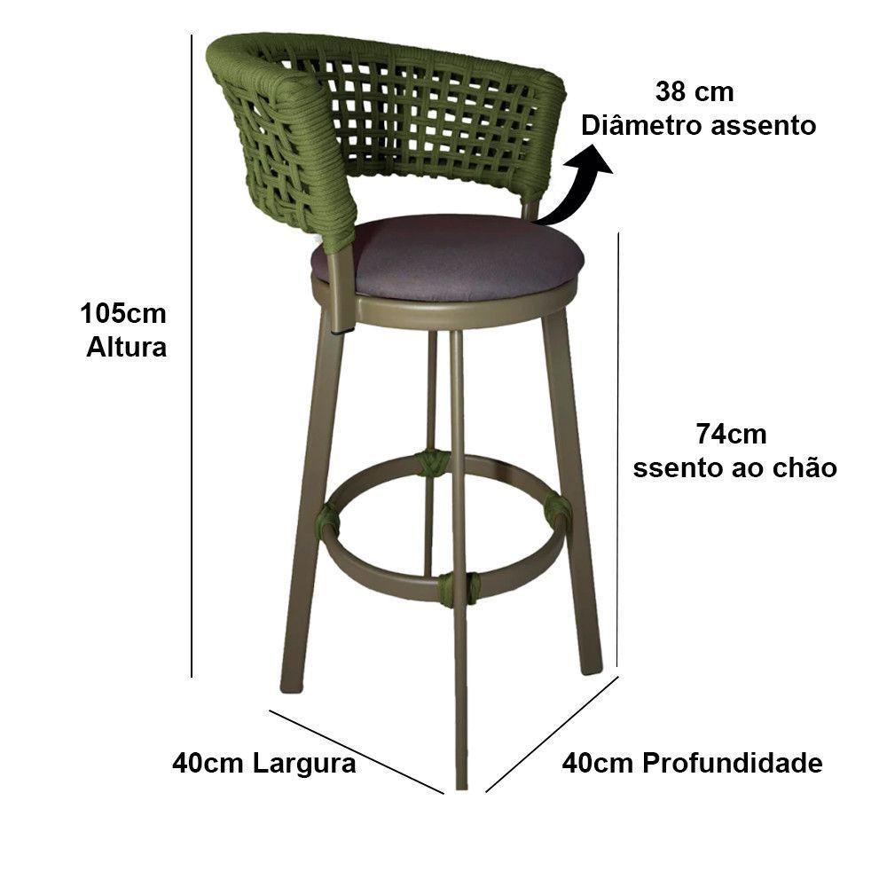 4 Banqueta Somália Em Alumínio E Corda Náutica Jardim Verde Musgo - 4