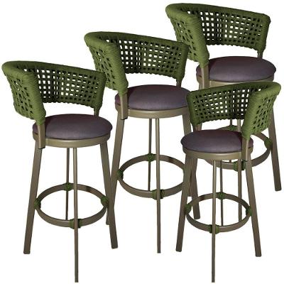 4 Banqueta Somália Em Alumínio E Corda Náutica Jardim Verde Musgo