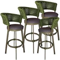 4 Banqueta Somália Em Alumínio E Corda Náutica Jardim Verde Musgo - 1