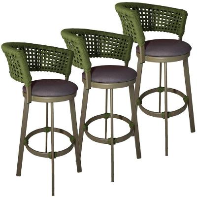3 Banqueta Giratória Em Alumínio Balcão Jardim, Edícula Verde Musgo
