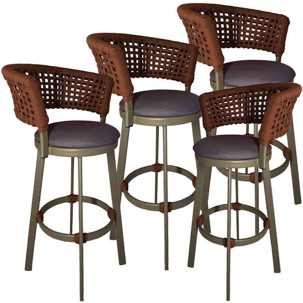 4 Banqueta Somália Em Alumínio E Corda Náutica Jardim Marrom - 1