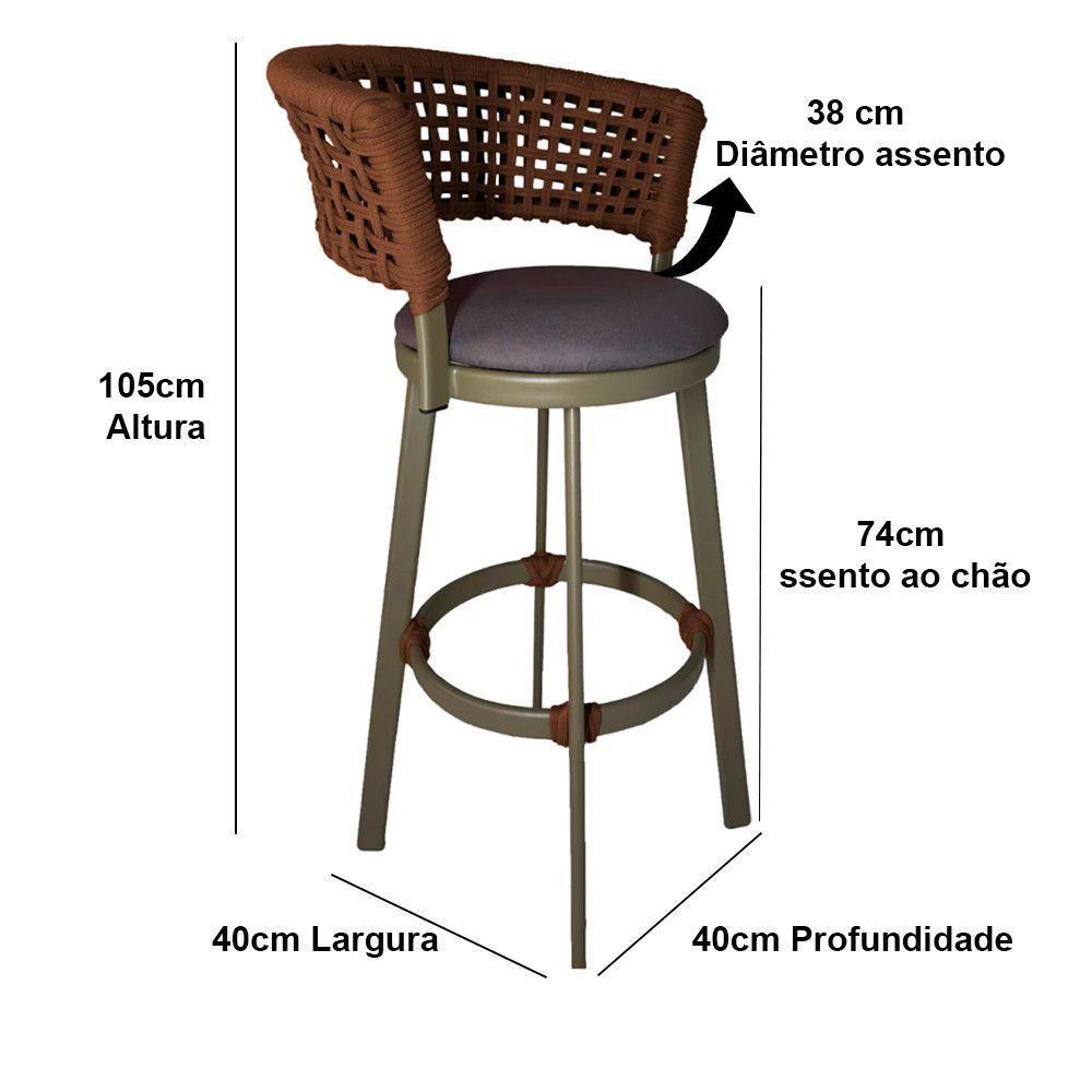 4 Banqueta Somália Em Alumínio E Corda Náutica Jardim Marrom - 5
