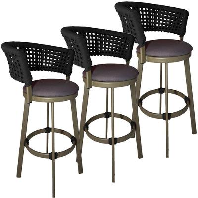 3 Banqueta Giratória Em Alumínio Balcão Jardim, Edícula Preto