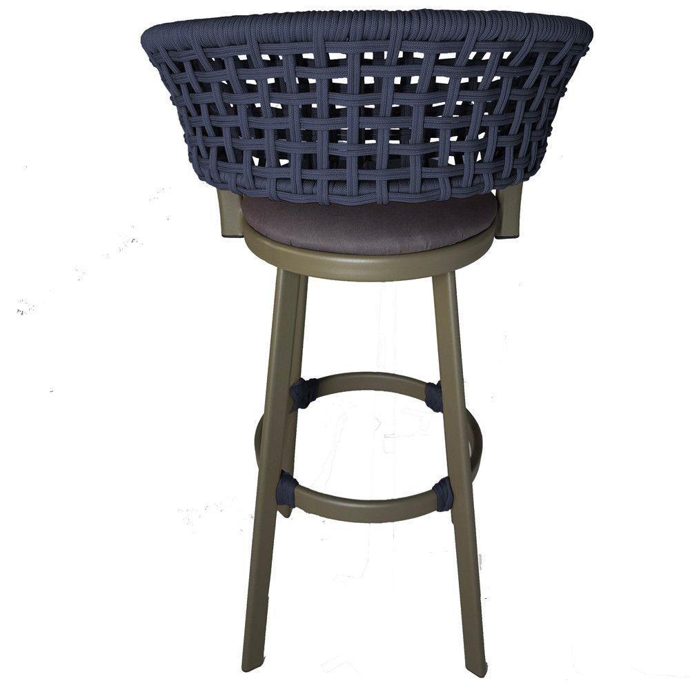 4 Banqueta Somália Em Alumínio E Corda Náutica Jardim Azul Marinho - 2