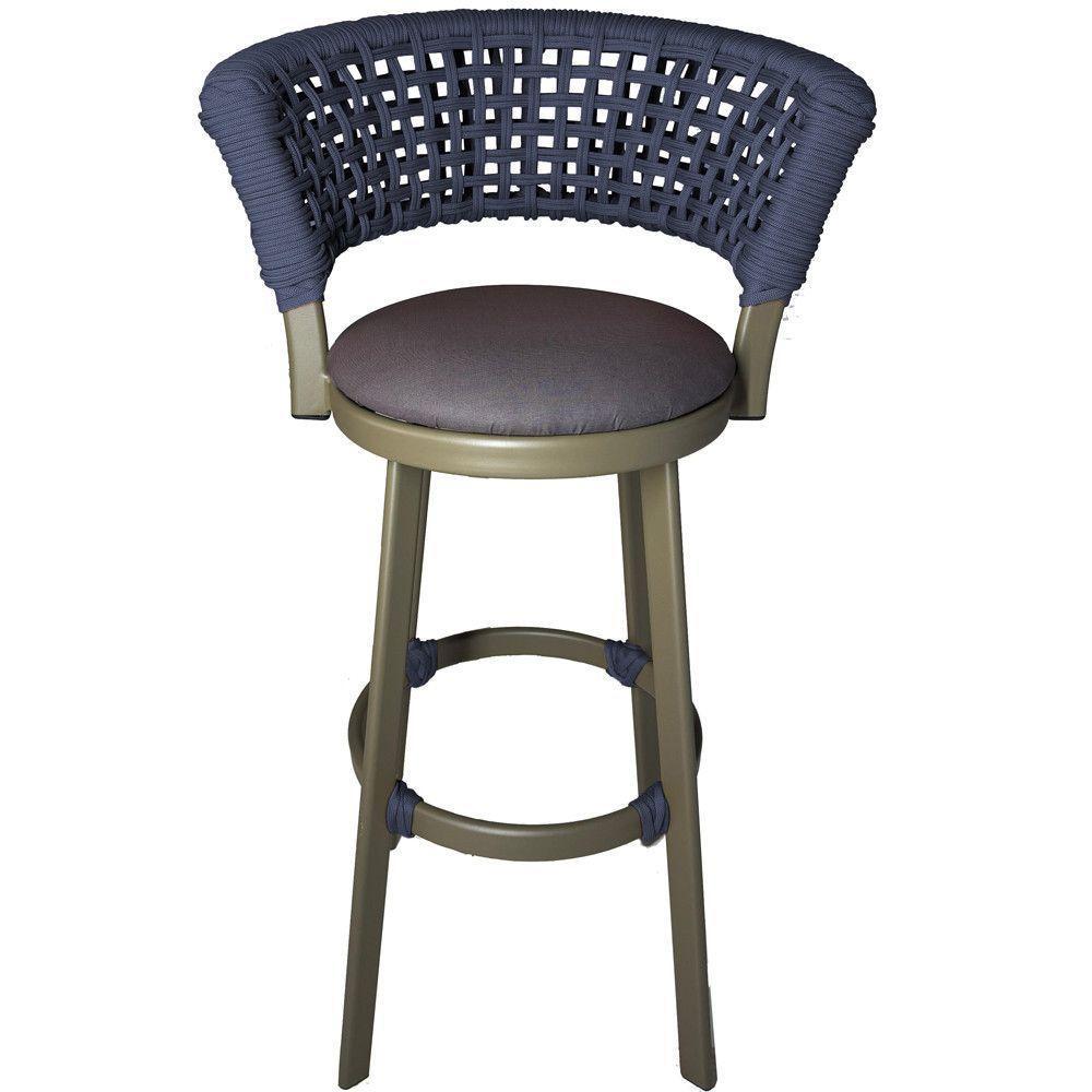 4 Banqueta Somália Em Alumínio E Corda Náutica Jardim Azul Marinho - 3