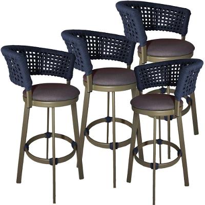 4 Banqueta Somália Em Alumínio E Corda Náutica Jardim Azul Marinho