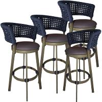 4 Banqueta Somália Em Alumínio E Corda Náutica Jardim Azul Marinho - 1