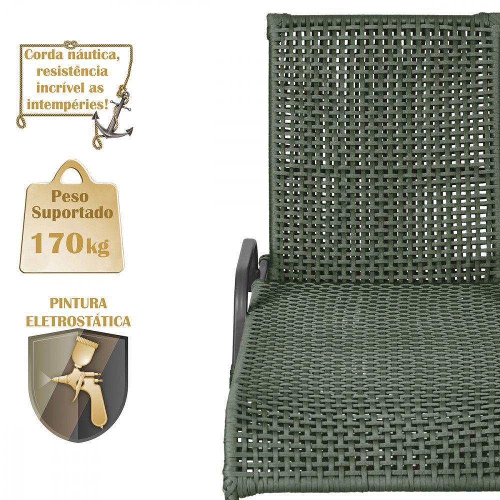 2 Espreguiçadeira Catar E 1 Mesa Garden Cor Preta Verde - 4