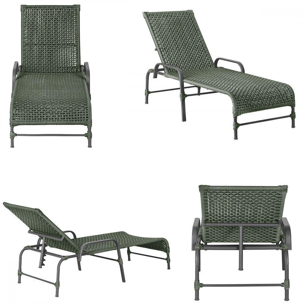 2 Espreguiçadeira Catar E 1 Mesa Garden Cor Preta Verde - 5