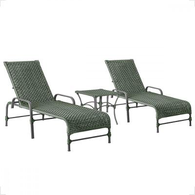 2 Espreguiçadeira Catar E 1 Mesa Garden Cor Preta Verde