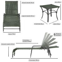 2 Espreguiçadeira Catar E 1 Mesa Garden Cor Preta Verde - 2