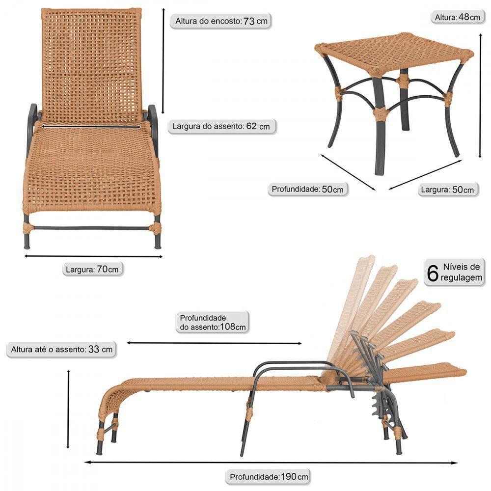 2 Espreguiçadeira Catar E 1 Mesa Garden Cor Preta Terra Cota - 2