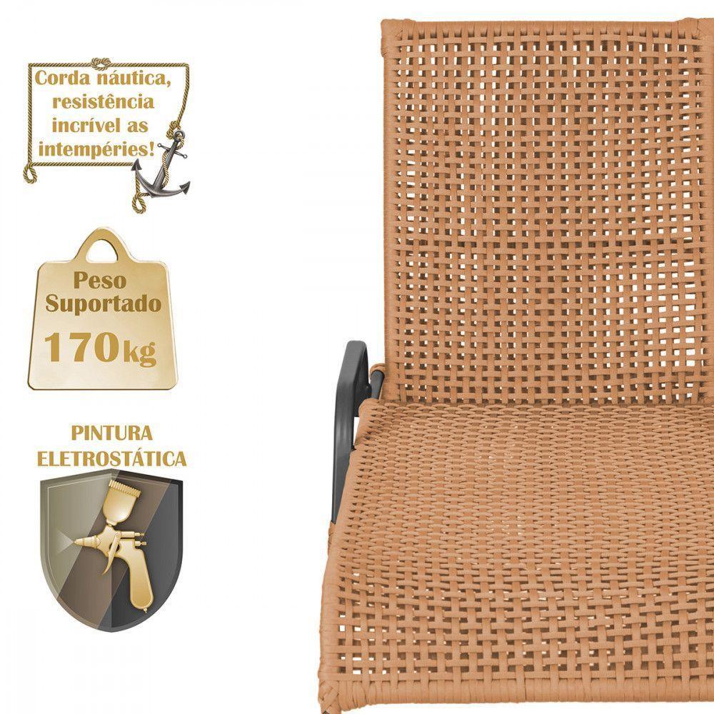 2 Espreguiçadeira Catar E 1 Mesa Garden Cor Preta Terra Cota - 4