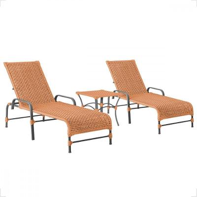 2 Espreguiçadeira Catar E 1 Mesa Garden Cor Preta Terra Cota