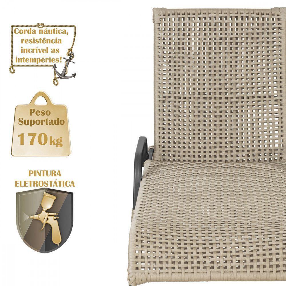 2 Espreguiçadeira Catar E 1 Mesa Garden Cor Preta Rami - 4