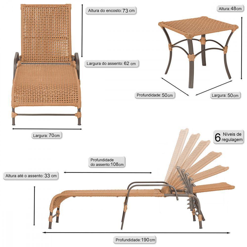 2 Espreguiçadeira Catar E 1 Mesa Garden Cor Marrom Terra Cota - 2