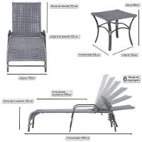 2 Espreguiçadeira Catar E 1 Mesa Garden Cor Preta Prata - 2
