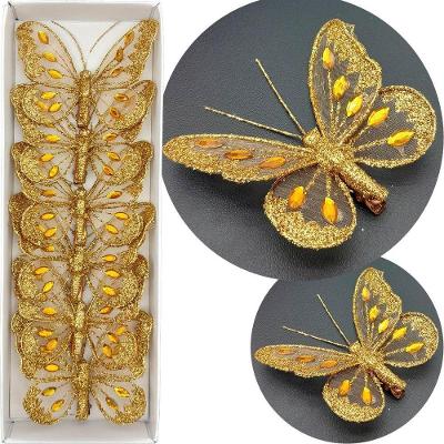 Presilhas Prendedor Borboleta Dourado Gold Natal 8cm 12pçs