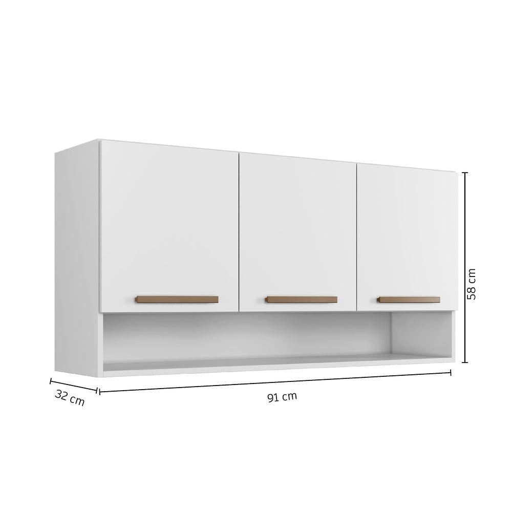 Armário Aéreo New 3 Portas Arte Móveis Branco - 4