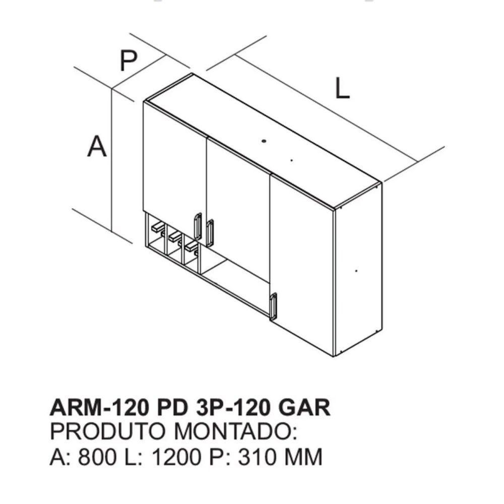 Armário Aéreo Essence 120cm 3 Portas Com Nicho Adega - Itatiaia Fendi-gris - 2