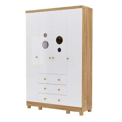 Armario Infantil 4 Portas Bolinha - Moveis Peroba Amendoa-branco