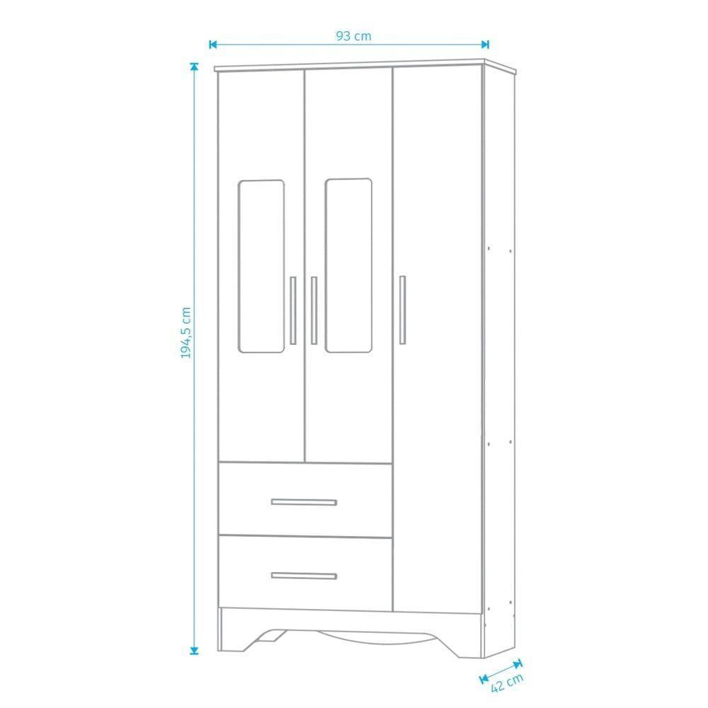 Armario Infantil Popy 3 Portas 2 Gavetas - Moveis Peroba Branco Brilho - 2